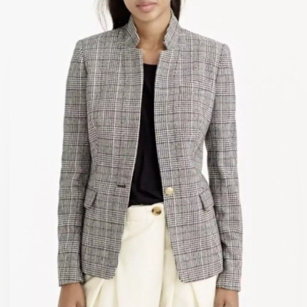 J Crew Regent Blazer in Glen Plaid Size 2 Houndstooth Tweed Wool Blend Jacket